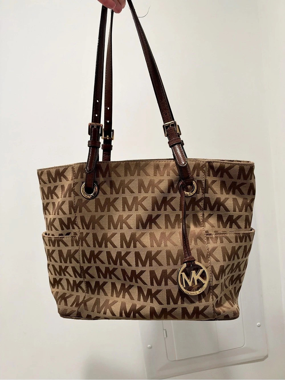 Michael Kors Jet Set Medium Logo Pocket Tote Bag Brown & Beige
